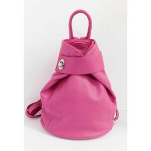 Fuchsia Hot Pink Leather Folding Backpack City Bag Italy